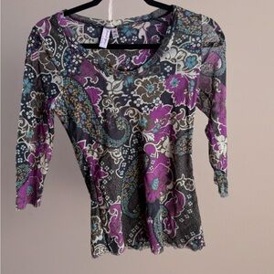 Sweet Pea By Stacy Frati Womens Y2K Sheer Mesh Floral Top Size L
